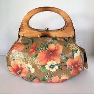Patricia Nash Floral Wooden-Handle Handbag - Peach Blossom-New